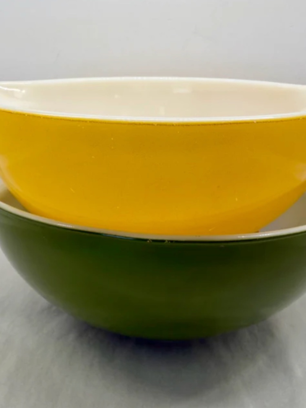 Vintage Pyrex Cinderella Mixing Bowls - Model 444 (Green) & 443 (Yellow) - USA